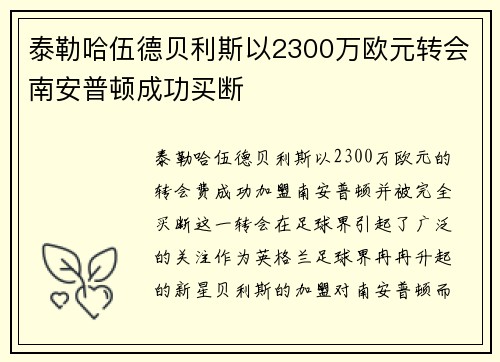 泰勒哈伍德贝利斯以2300万欧元转会南安普顿成功买断 泰勒哈伍德贝利斯以2300万欧元转会南安普顿成功买断